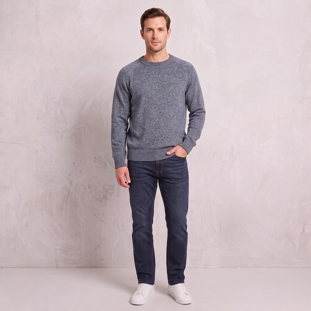 J.Crew Mens Medium Blue Sweater Crewneck Lambswool Blend Marled Knit Pullover